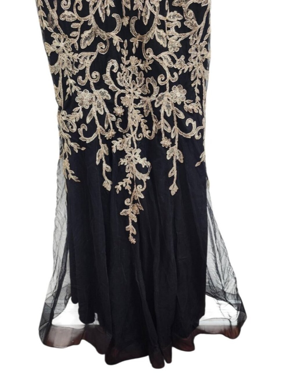 JVN by Jovani Black Gold Embroidered Mermaid Evening Gown Prom Formal Dress 2 - Picture 10 of 15